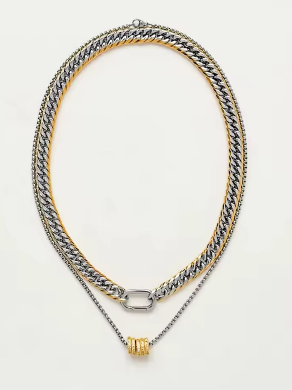 Mixed Metal Double-Layer Necklace in Silver and Gold - Picture 2 of 10